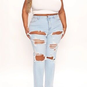 Women's Light Blue Distressed Jeans